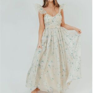 Floral Cream and Blue Maxi Dress From Worth Collective